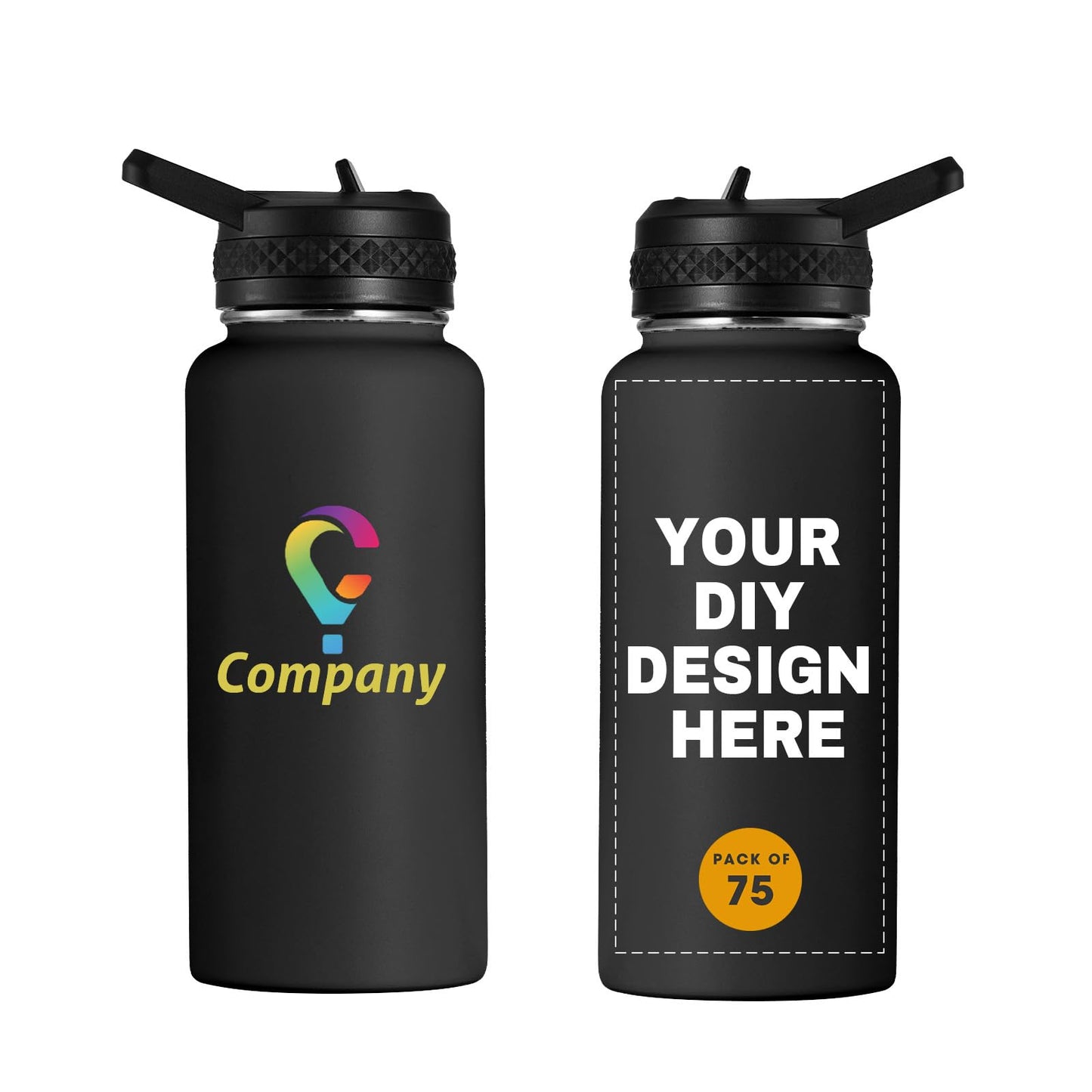 Personalized Custom Water Bottle with Text Photo Print in USA 32oz Double Wall Stainless Steel Leakproof Wide Mouth Cup with Flip Straw