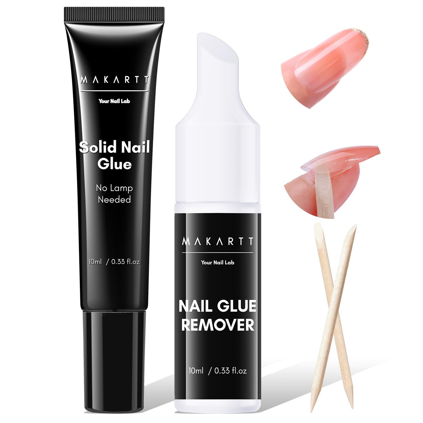 Makartt Nail Glue and Remover Kit: Super Strong Solid Gel for Press on Tips, 30ml Glues Remover for Easy Polish Removal, Nails Art Supplies for Salon and Home Use