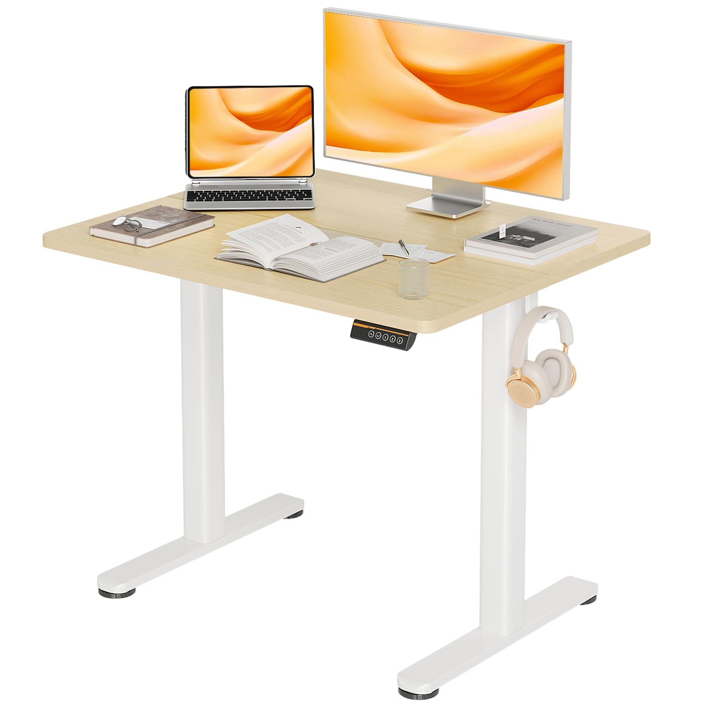 Claiks Electric Standing Desk, Adjustable Height Stand up Desk, 24x48 Inches Sit Stand Home Office Desk with Splice Board, Black Frame/Rustic Brown Top