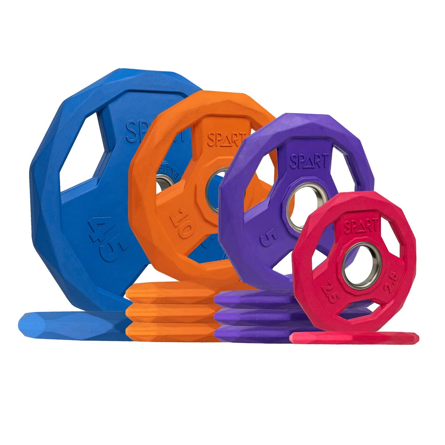 SPART Color Coded Weight Plate 2-Inch Rubber Coated Olympic Grip Plate for Barbell, Solid Cast Iron Weight Plates for Strength Training, Weightlifting, Crossfit, Home Gym, 2.5LB/5LB/10LB/25LB/35LB/45LB, Pair