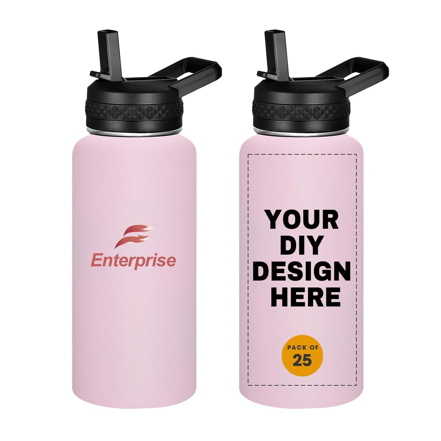 Personalized Custom Water Bottle with Text Photo Print in USA 32oz Double Wall Stainless Steel Leakproof Wide Mouth Cup with Flip Straw