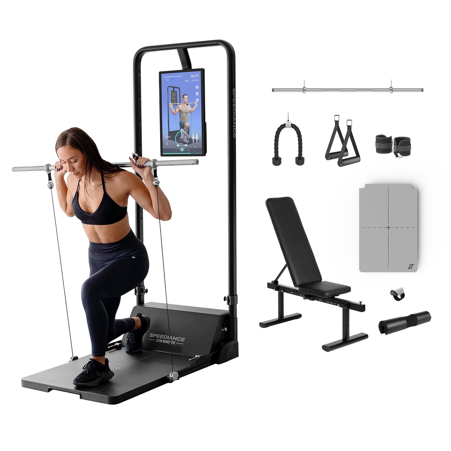 Gym Monster Smart Home Gym, Multifunctional Strength Training Machine, Smith Machine Power Cage Workout Station, Squat Rack Cable Machine, Full Body Fitness Equipment for Home Workout