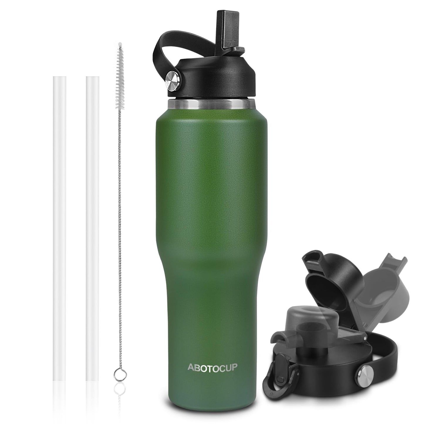32oz Black Water Bottle Stainless Steel, Keep Cold 24H&Hot 12H, Water Bottle with Straw&Spout Lids, Insulated Water Bottle Double Wall Vacuum, Fit in Any Car Cup Holder, Leak-proof BPA Free