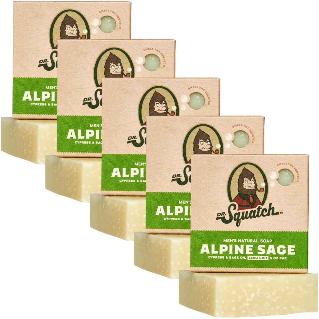 Dr. Squatch Natural Bar Soap for Men - Cold Process Soap with No Harsh Chemicals - Pine Tar (5 oz, 5-Pack)