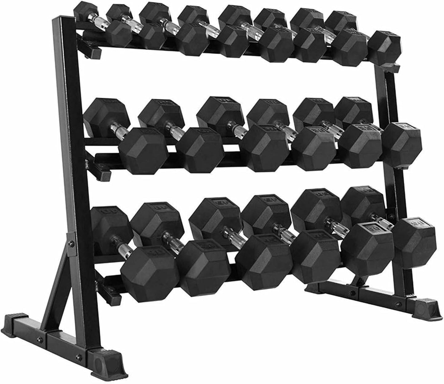 6-10 Pair Iron and Rubber Dumbbell Set 350/450 and 550 lbs 5-50 lbs Hand Free Weight for Strength Hex Coated Weights with Vertical Storage Rack Home Gym 5-50 lb - Black
