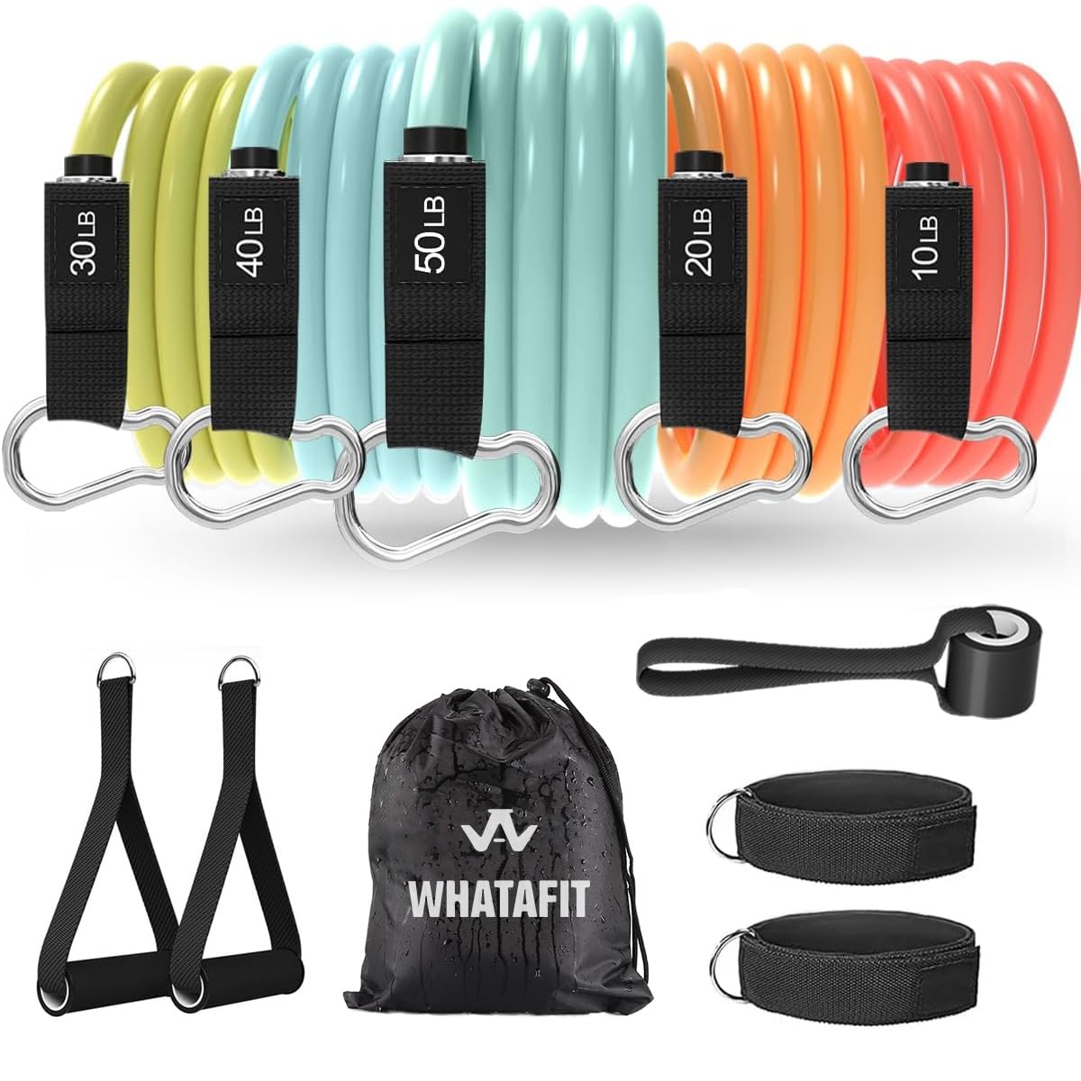 WHATAFIT Resistance Bands, Exercise Bands,Resistance Bands for Working Out, Work Out Bands with Handles for Men and Women Fitness, Strength Training Home Gym Equipment