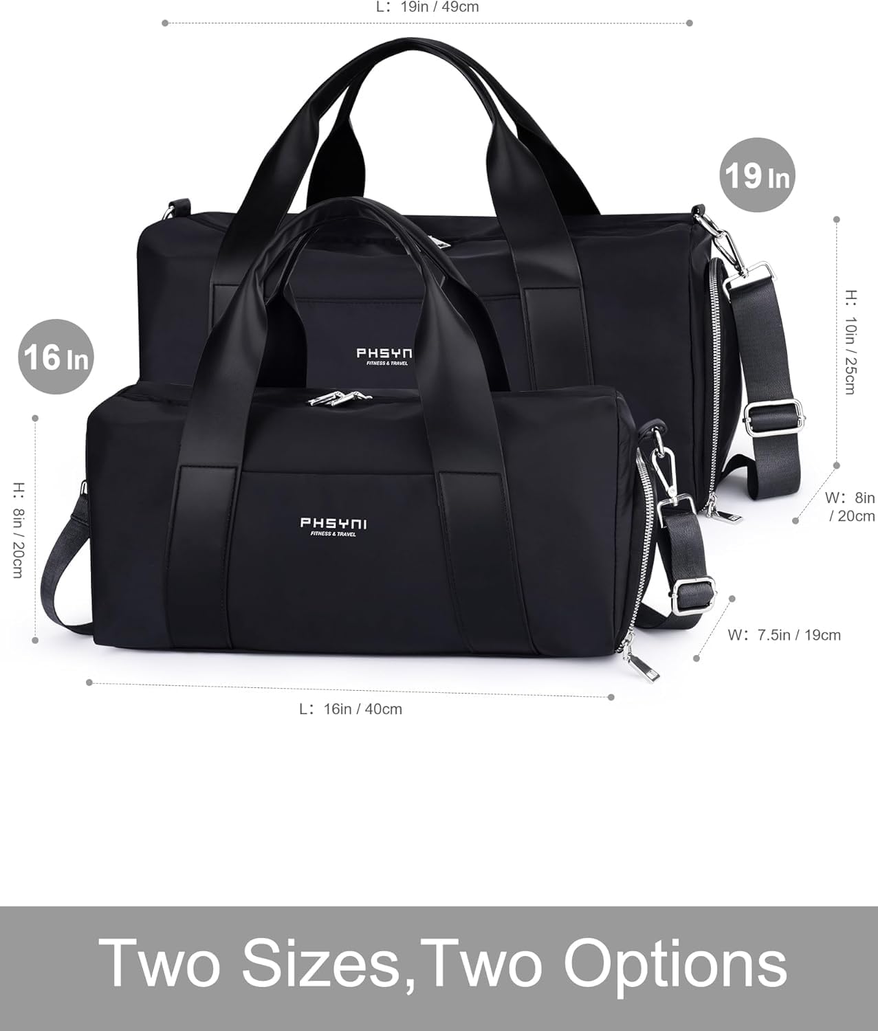 Compact Sports Gym Bag for Women and Men, Cute Mini Duffle Bag with Wet Pocket & Shoes Compartment, Personal Item Travel Workout Bag, 16"-Small, Black