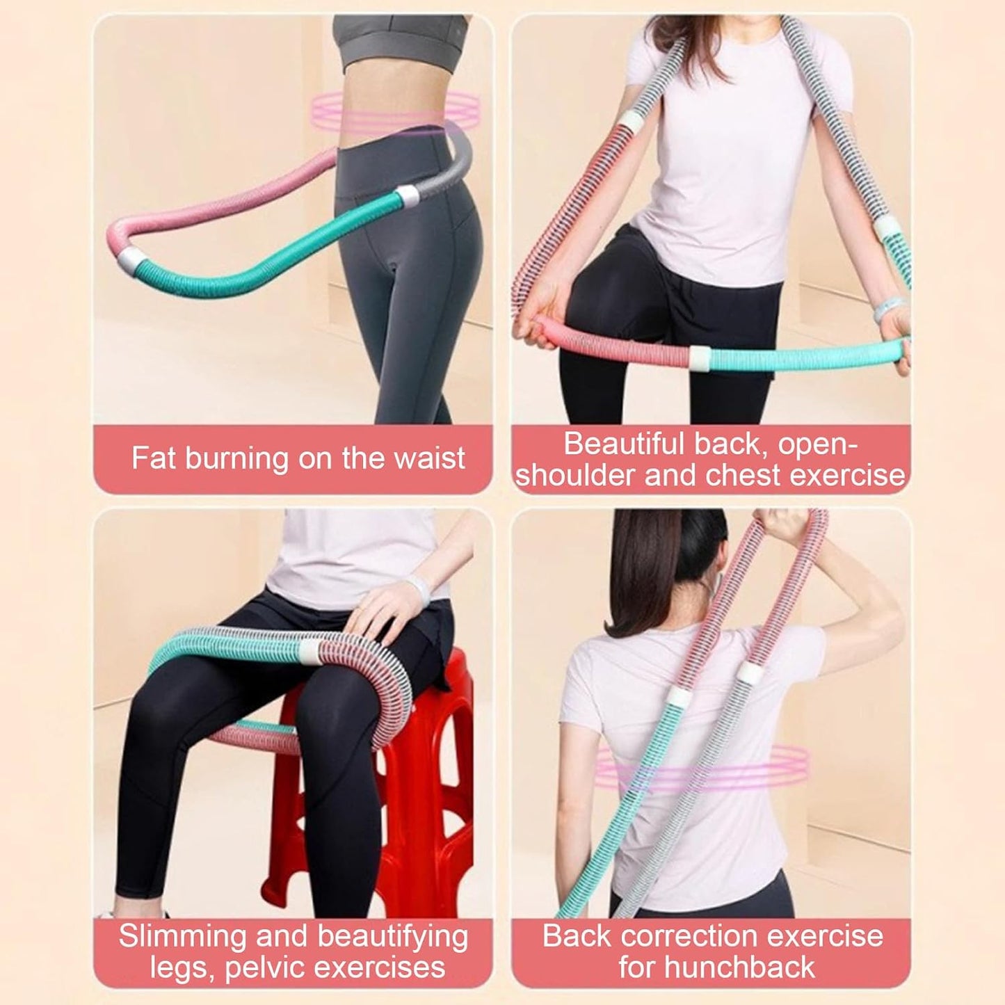Weighted Soft Hula Circle for Adults - 3.3lb Foldable Fitness Hoop, Portable Home Gym Adults Body Waist Slimming Exercise Equipment