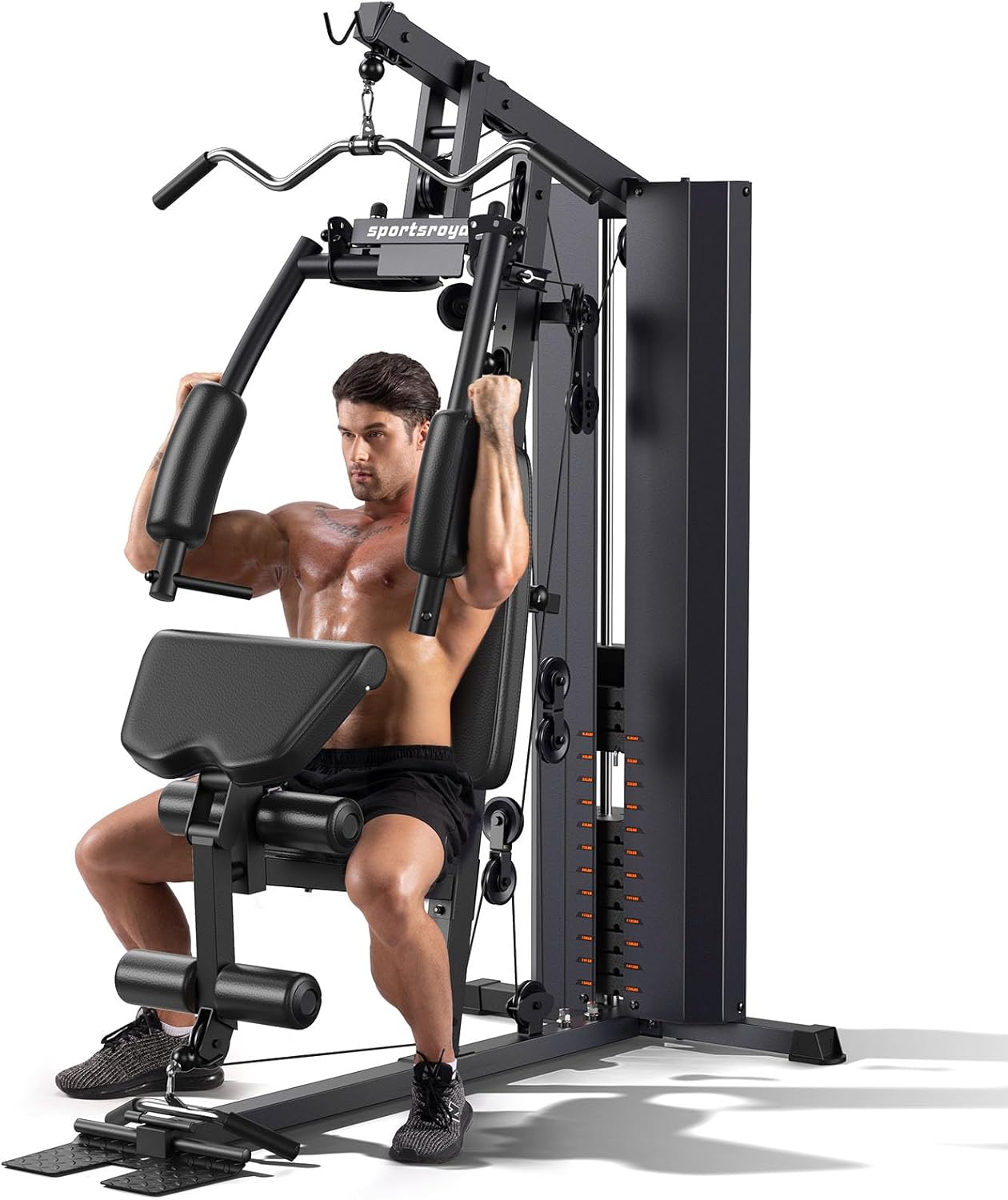 Sportsroyals Home Gym Equipment, 154LBS Weight Stack, Full Body Workout Machine with Pulley System for Strength Training
