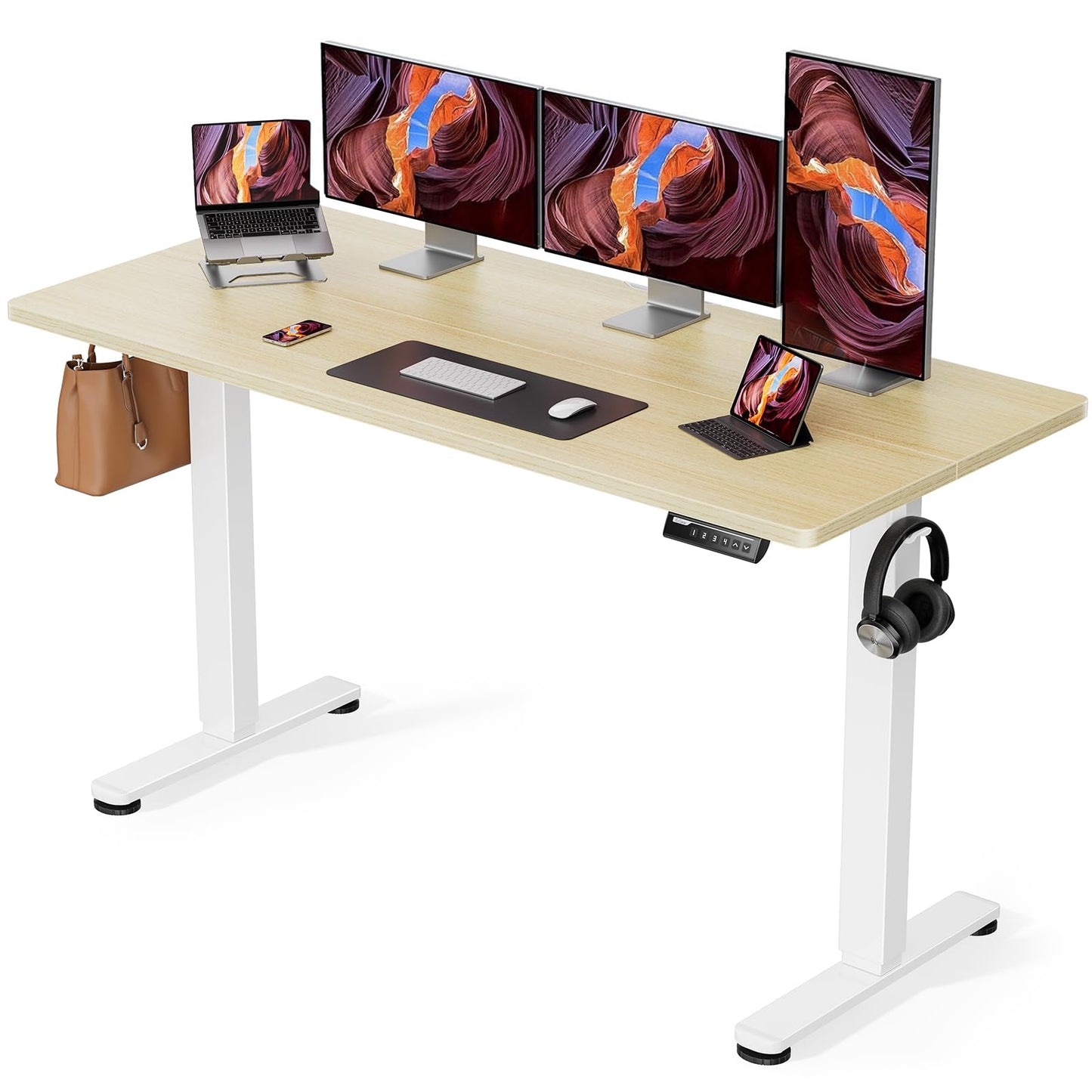 ErGear Height Adjustable Electric Standing Desk, 48 x 24 Inches Sit Stand up Desk, Memory Computer Home Office Desk with Two-Piece Desktop (Black)