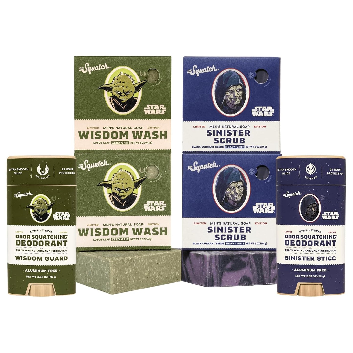 Dr. Squatch Star Wars Bundle - Natural 4 Soap and 2 Deodorant Gift Set - Wisdom Wash, Wisdom Guard, Sinister Scrub, Sinister Sticc