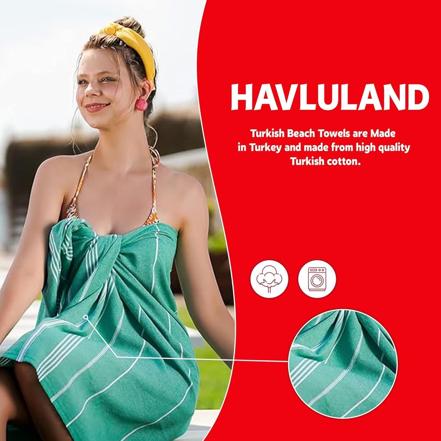 HAVLULAND Turkish Beach Towel Oversized 72’’x40’’ - Set of 6 | 100% Cotton Lightweight Sand Free Quick Dry Pool Towels | Extra Large Towels for Tie Dye Bath Towel Adults Beach Blanket Bulk of 6 White