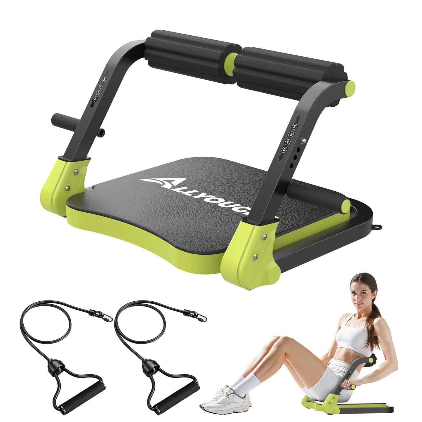 Ab Machine,Sit Up Exercise Equipment&Core Machine, Ab Workout Equipment,Adjustable Ab Trainer with 3 Resistance Levels and Removable Auxiliary Handle,Home Gym Fitness Equipment for All Ages