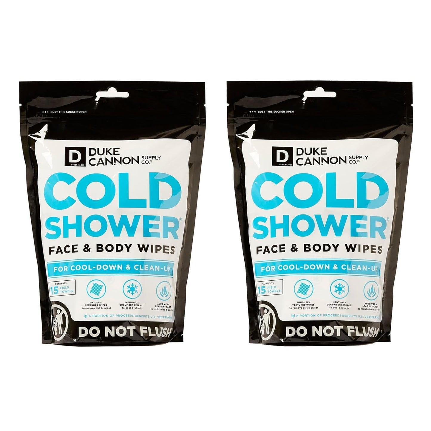 Duke Cannon Cold Shower Cooling Field Towels – Menthol Body Wipes for Men, No Rinse Face & Body Cleansing Wipes, 15 Individually Wrapped Towels (3 Pack)