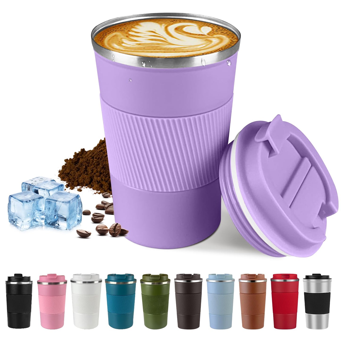 Vacuum-Insulated Stainless Steel Travel Coffee Mug, Leak-Proof Reusable Coffee Cup with Lid - Keep Hot & Cold Drinks for Hours, Durable Thermos Tumbler for Men & Women (3rd-Black, 12OZ)