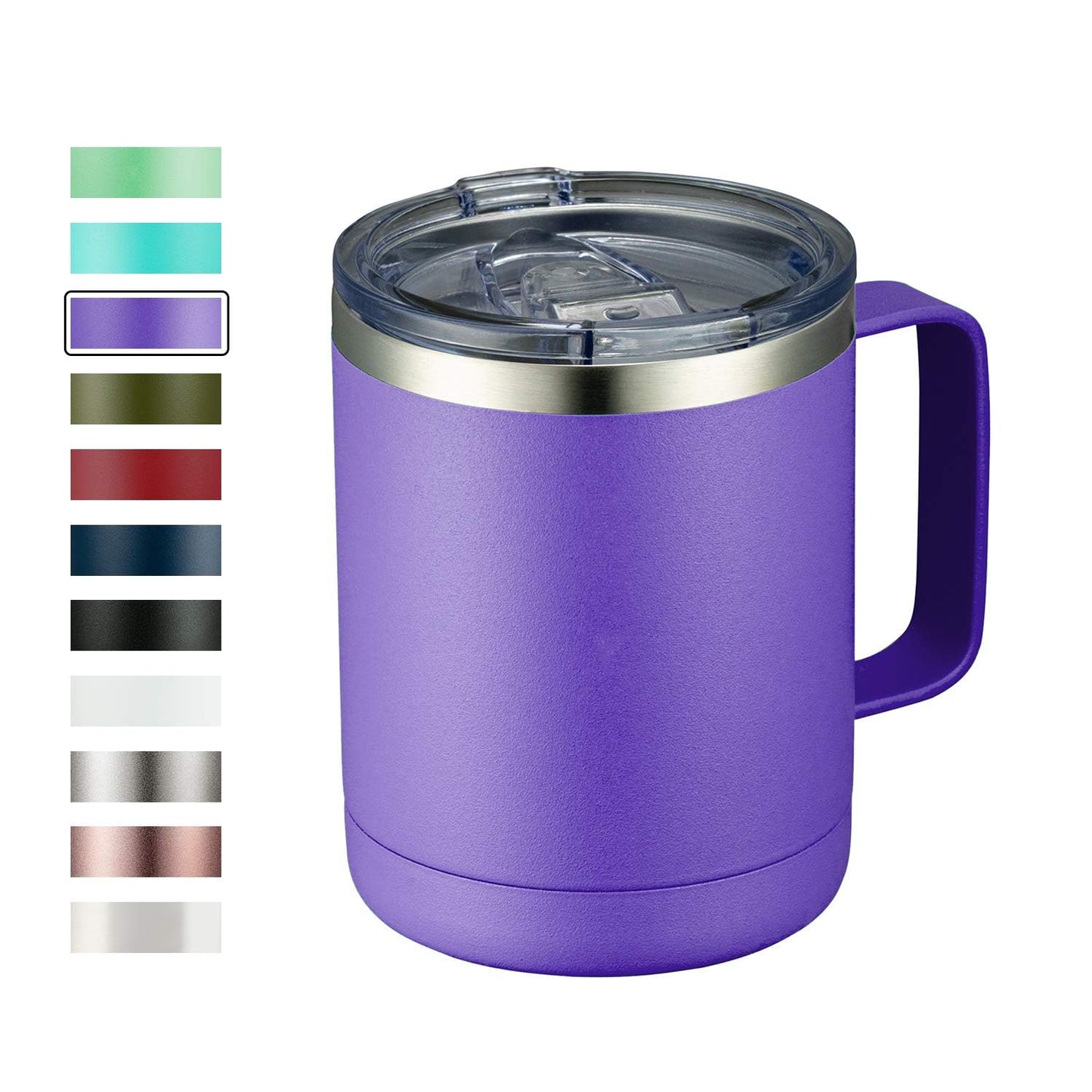 MEWAY 12oz Coffee Mug With Handle and Sliding Lid,Stainless Steel Travel Tumbler Cup with Handle,Double Wall Vacuum Insulated Camping Cup for Hot & Cold Drinks Tea (Purple,Set of 1)