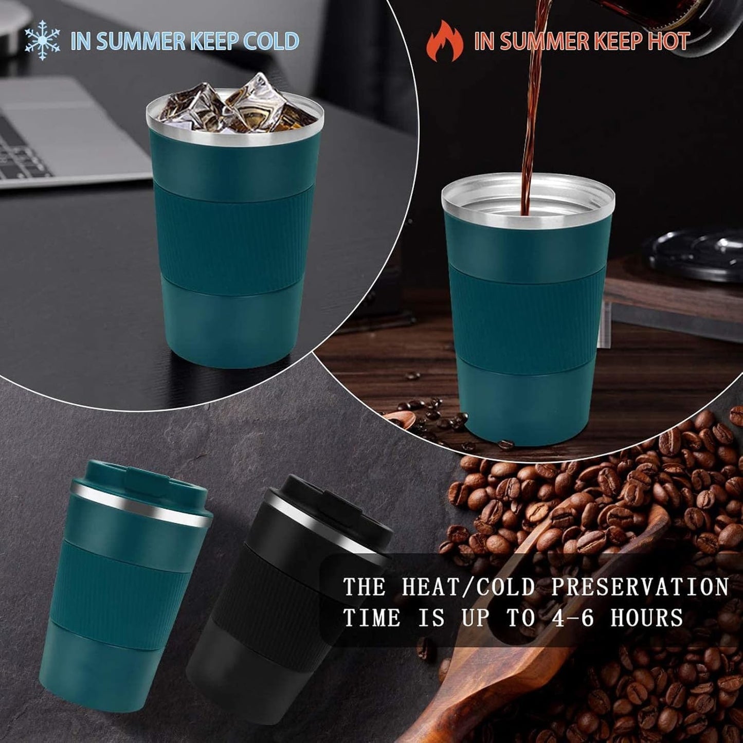 Coffee Mug 12oz - Insulated Travel Mug Spill Proof with Leakproof Lid Vacuum Stainless Steel Travel Coffee Mug Water Tumbler to GO, Reusable Coffee Cup for Men and Women for Hot & Cold Drinks