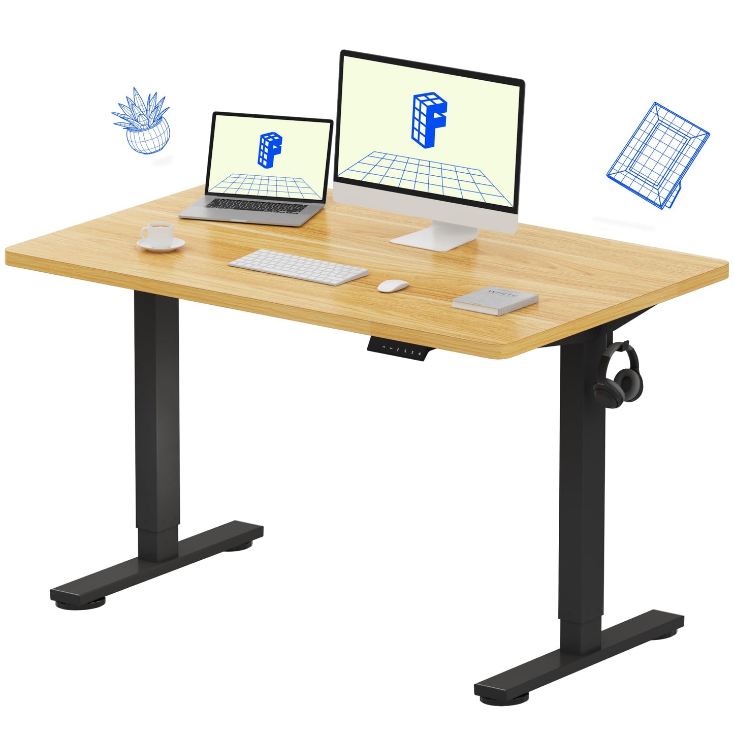 FLEXISPOT EN1 Whole-Piece Standing Desk, 48 x 24 Inches Height Adjustable Desk Stand up Desk Home Office Table for Computer Laptop (White Frame + Maple Desktop)