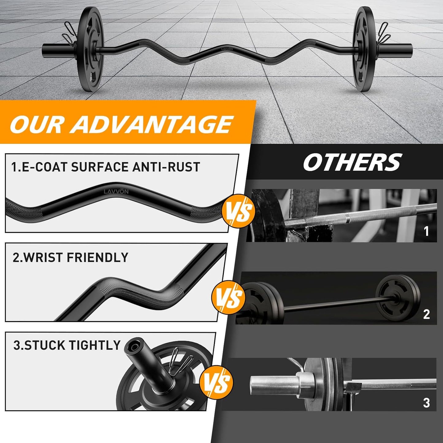 Olympic EZ Curl Barbell Bar 47", 2-Inch Curl Bar for Weight Lifting,Hip Thrusts,Squat,Biceps-Home Gym Weight Bar, Chrome Curling Bar for 2 Inch Weight Plates -2 Spring Collars(500lb Weight Capacity)