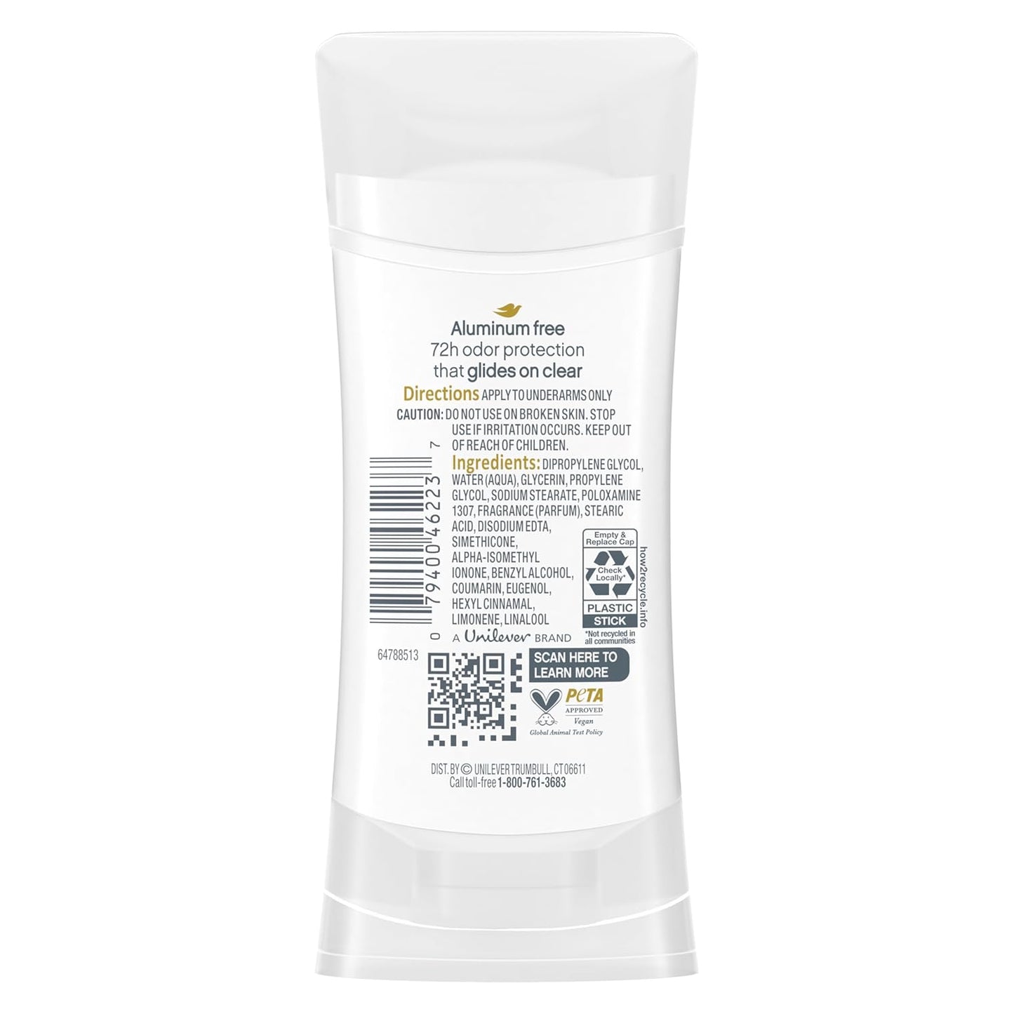 Dove Aluminum Free Deodorant for Women 3 Count Coconut and Pink Jasmine 72 hour odor protection 2.6 oz