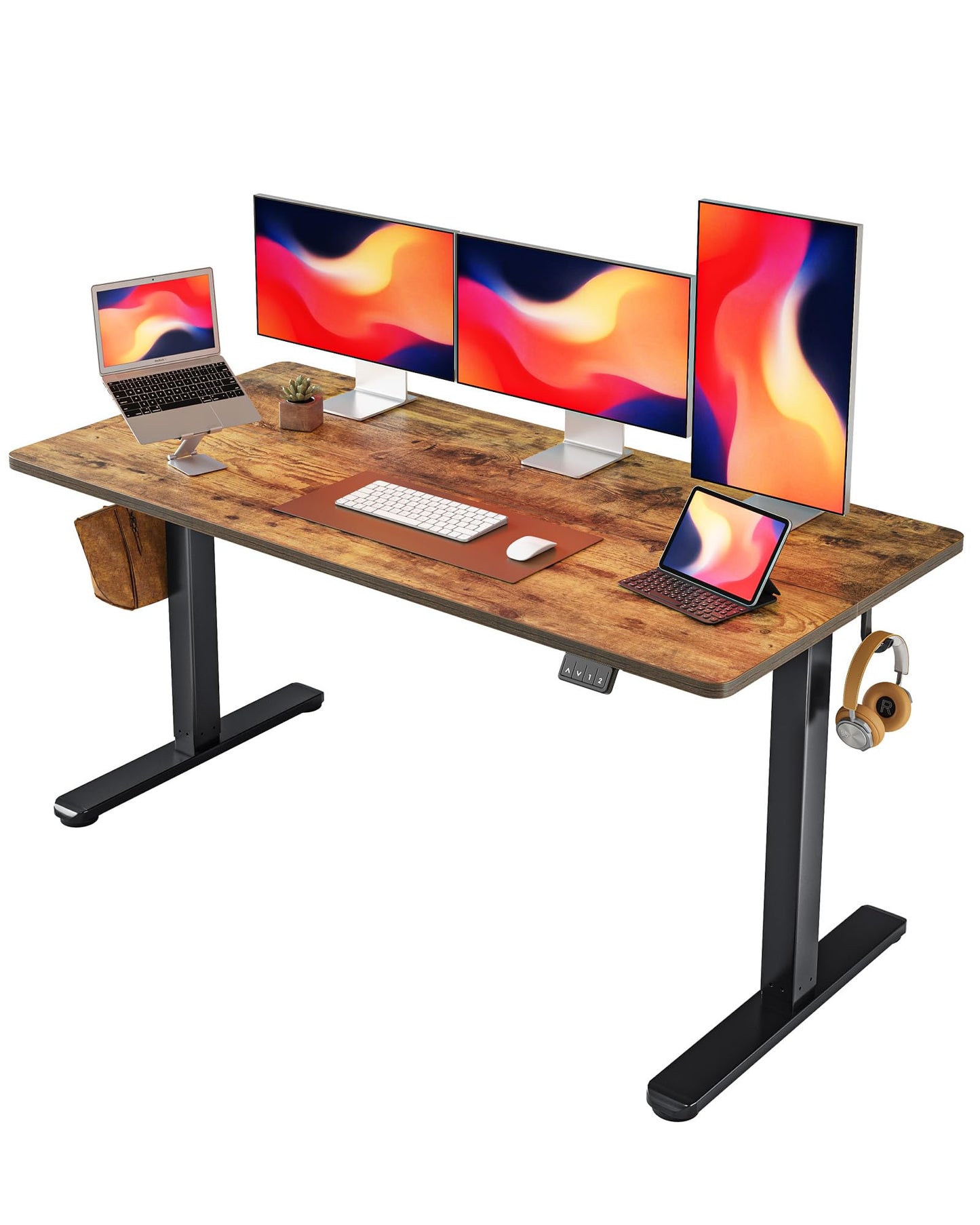 FEZIBO 44 x 24 Inches Standing Desk, Height Adjustable Electric Standing Desk, Stand up Table, Sit Stand Home Office Desk with Splice Board, Light Rustic Brown