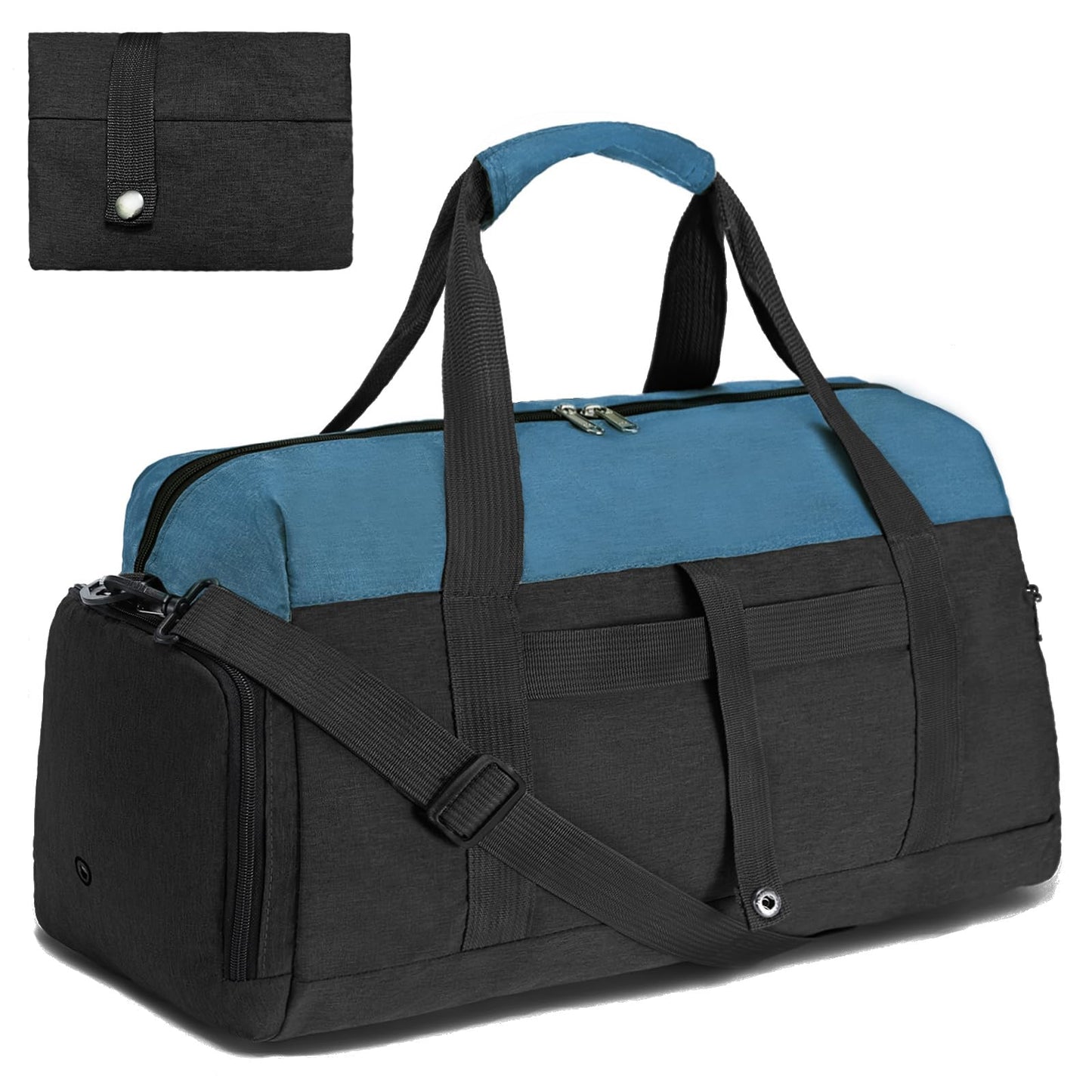 Gym Bags for Women Men with Wet & Shoe Compartment, 40L Foldable Travel Duffle Bag, Lightweight Weekender Overnight Duffel Bag for Traveling Sports Gym(Black)