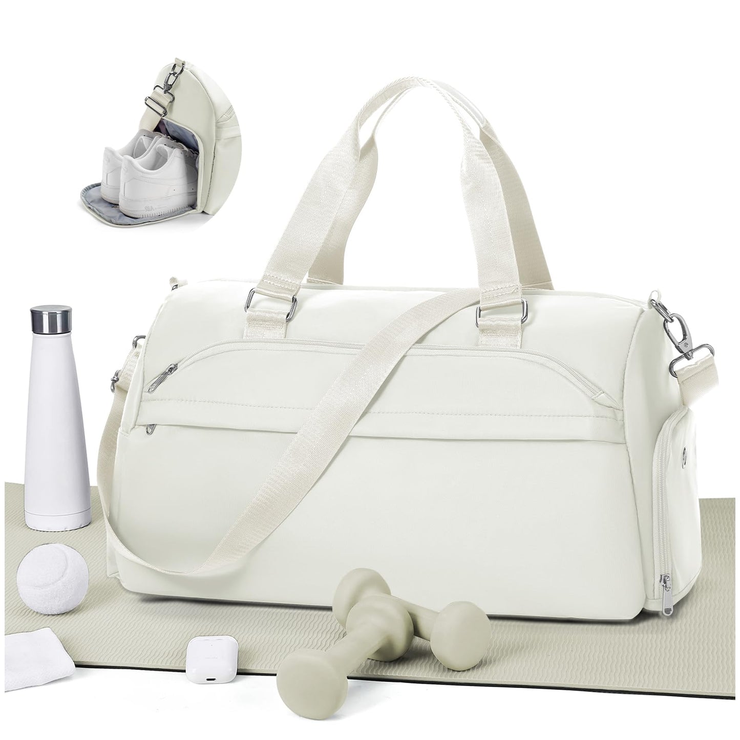 Gym Bags for Women Men with Shoes Compartment,Sports Duffle Bags Personal item travel Duffel Tote Bag Small Carry on Weekender Overnight Bag Workout Dance Bags Hospital Holdalls Grey Green