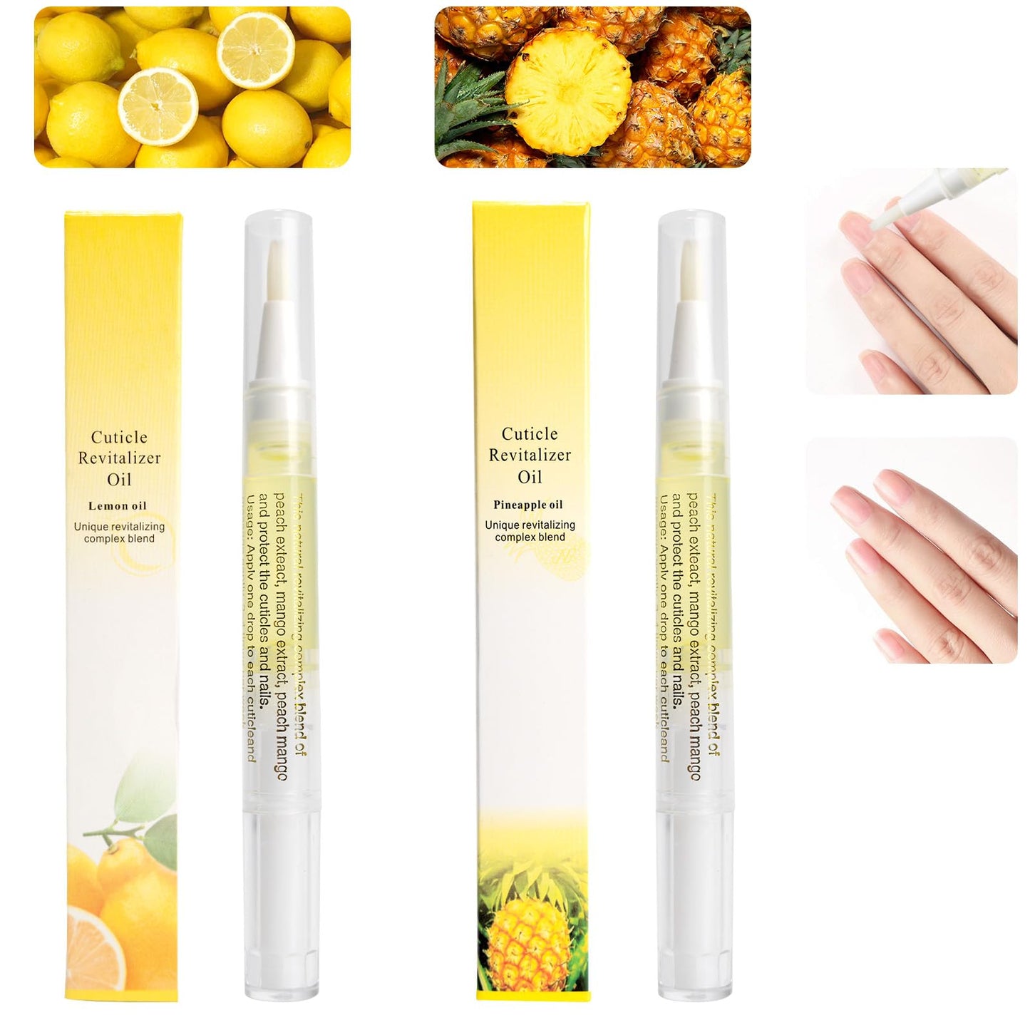 Meschett 2PCS Cuticle Oil Pens for Nail Care,Cuticle Revitalizer Oil Pen with Soft Brush,Cuticle Oil to Prevent Nail Cracking and Dry (Peach & Strawberry Flavor)