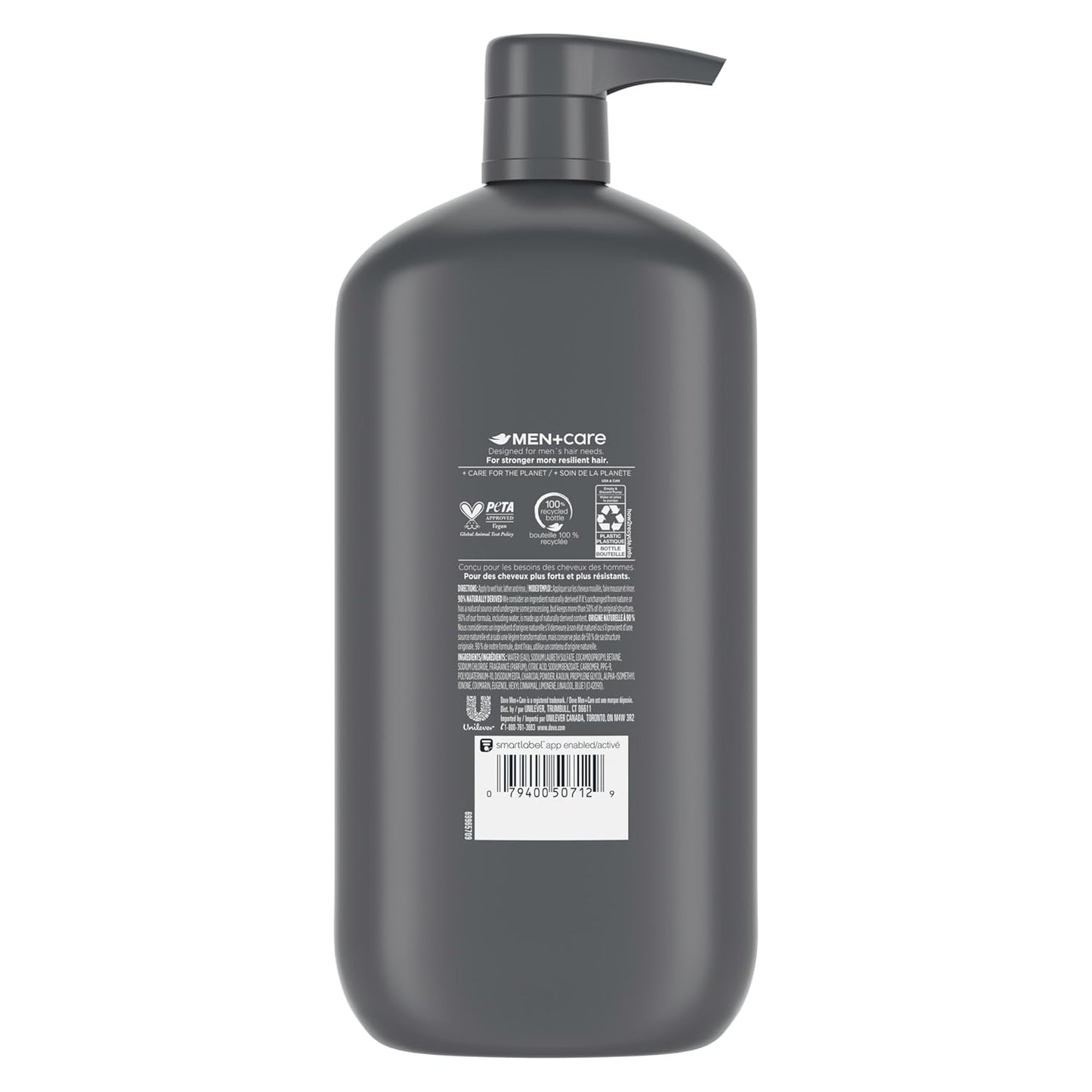 DOVE MEN + CARE Charcoal Pump Purifying Shampoo Charcoal + Clay for Stronger, More Resilient Hair, with Plant-Based Cleansers, 31 oz