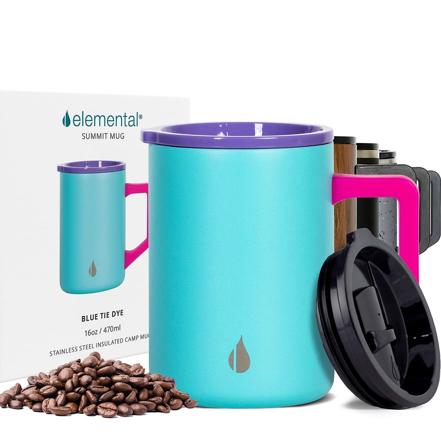 Elemental Insulated Coffee Mug - Triple-Wall Stainless Steel Summit Travel Cup for Hot and Cold Drinks - Thermal Coffee Mug with Lid and Handle for Camping, Office & Travel 12oz - Grey Speckle