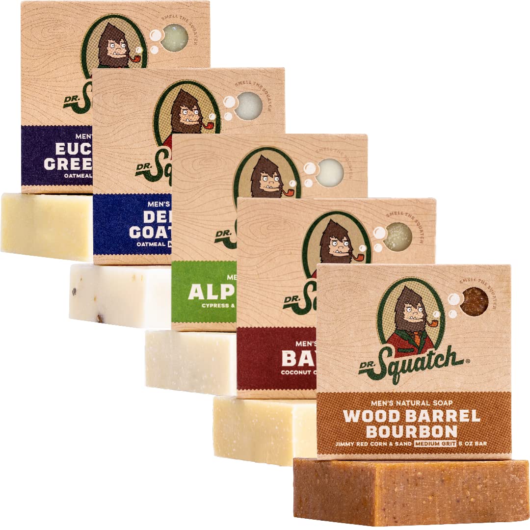 Dr. Squatch Natural Bar Soap for Men - Cold Process Soap with No Harsh Chemicals - Cedar Citrus, Gold Moss, Bay Rum, Pine Tar & Alpine Sage (5 oz, 5-Pack)