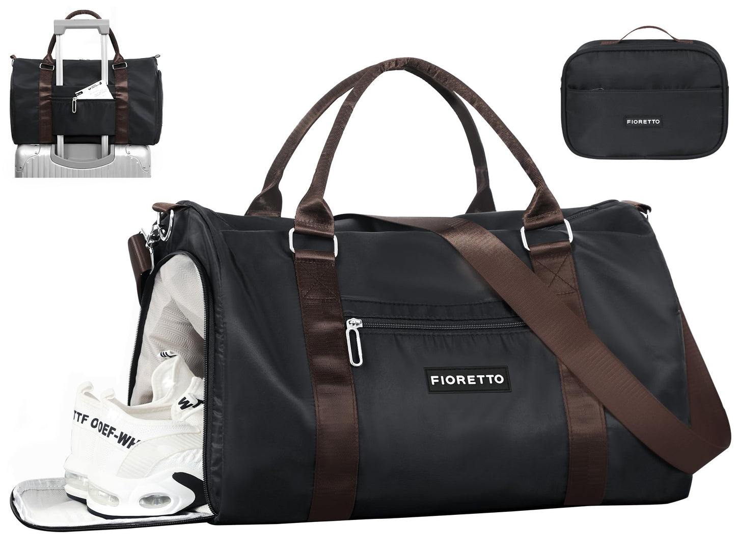 FIORETTO Womens Gym Tote Duffle Bag with Wet Pocket & Shoe Compartment, Sports Duffel Overnight Weekender Hospital Workout Carry on Bag for Girls, Ideal for Travel, Swimming, Dance, Ballet Beige