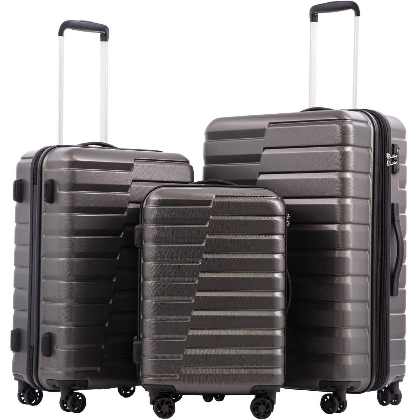 Coolife Expandable Suitcase Luggage set PC ABS TSA Lock Spinner Carry on 3 Piece Sets (blue)