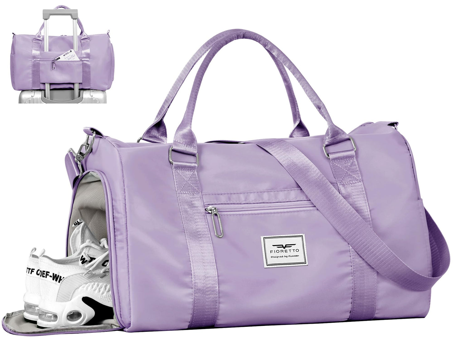 FIORETTO Womens Gym Tote Duffle Bag with Wet Pocket & Shoe Compartment, Sports Duffel Overnight Weekender Hospital Workout Carry on Bag for Girls, Ideal for Travel, Swimming, Dance, Ballet Beige