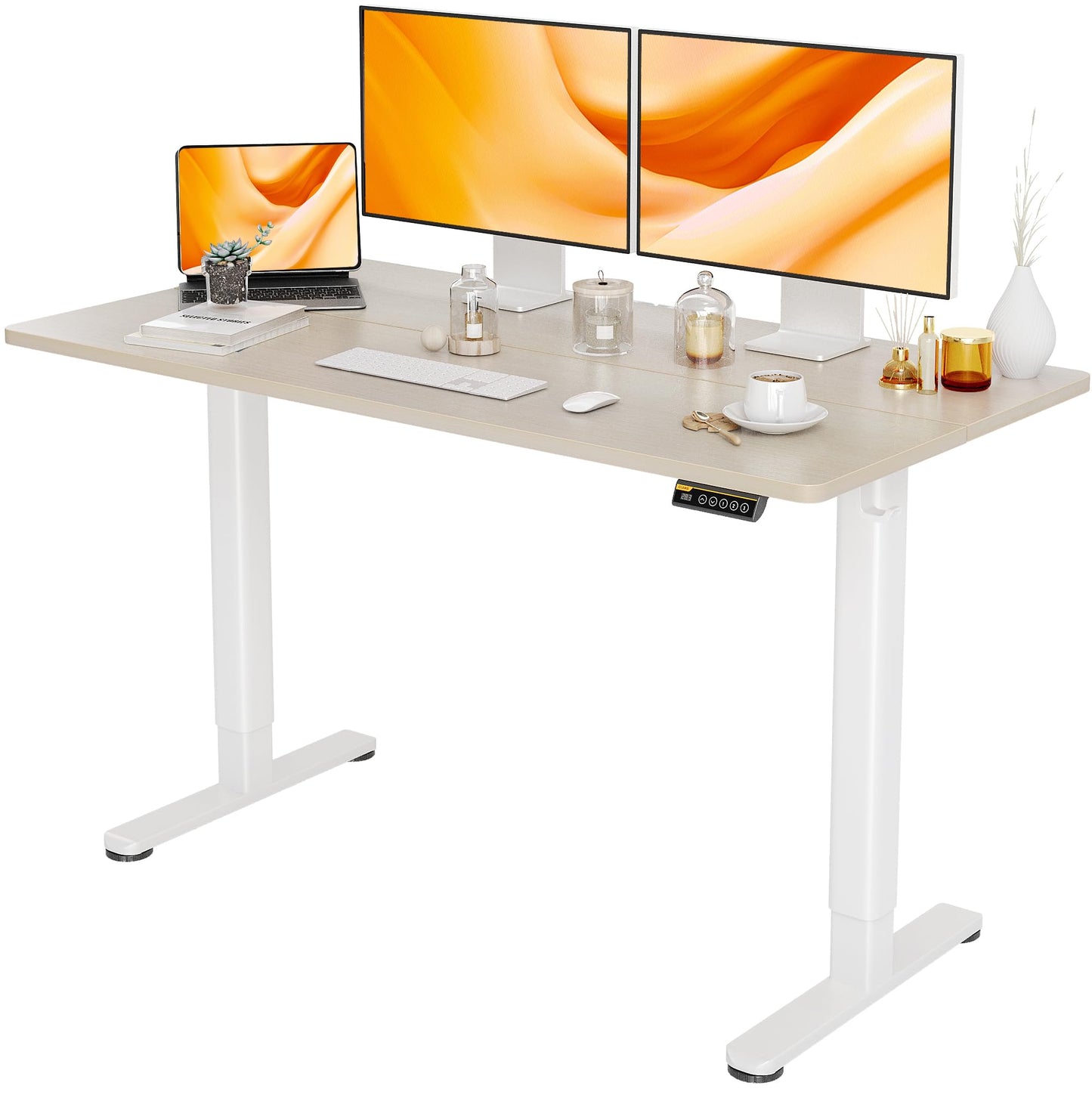 Claiks Electric Standing Desk, Adjustable Height Stand up Desk, 24x48 Inches Sit Stand Home Office Desk with Splice Board, Black Frame/Rustic Brown Top