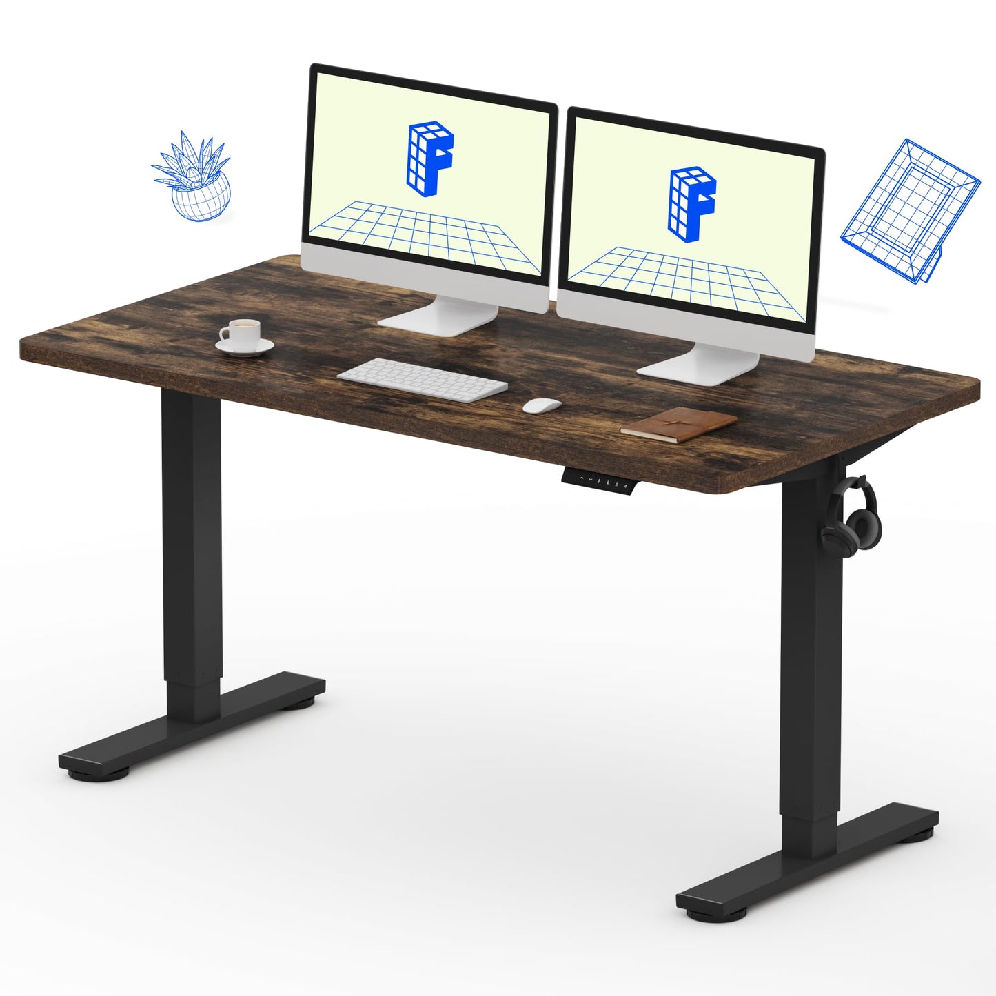 FLEXISPOT EN1 Whole-Piece Standing Desk, 48 x 24 Inches Height Adjustable Desk Stand up Desk Home Office Table for Computer Laptop (White Frame + Maple Desktop)