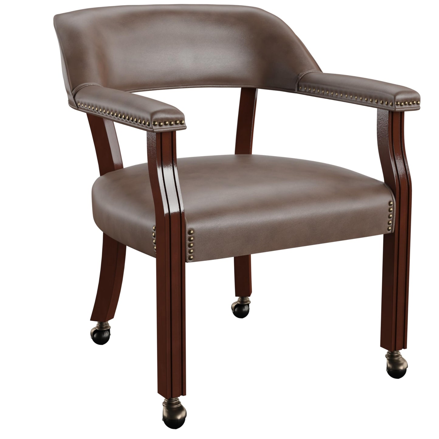 Steve Silver Furniture Tournament Arm Dining Chair with Casters, Upholstered w/Nailhead Trim, for Living Room, Dining Room, Vegan Leather, 18-Inch Seat Height, 25" W x 25" D x 31" H, Black