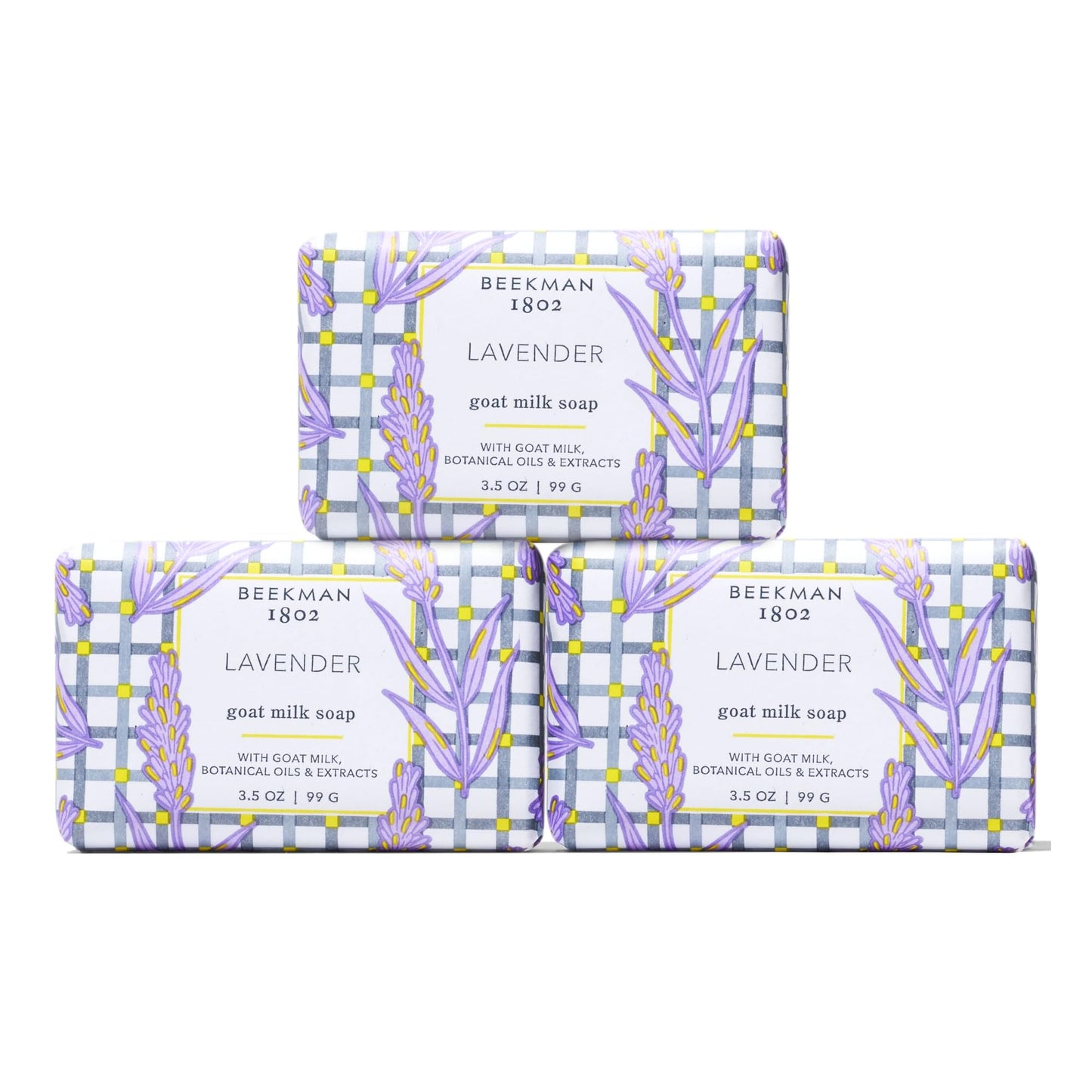 Beekman 1802 Goat Milk Body Soap Bar 3-Piece Set, Sunshine Lemon - Scented - 3.5 oz - Nourishes, Moisturizes & Hydrates - 100% Vegetable Soap with Lactic Acid - Good for Sensitive Skin - Cruelty Free