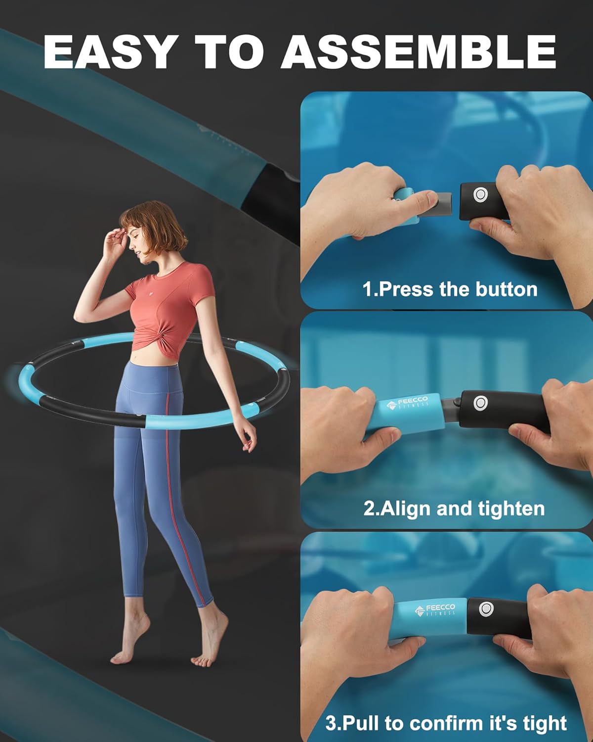 FEECCO Weighted Fitness Hoop, 8 Detachable Sections for Weight Loss
