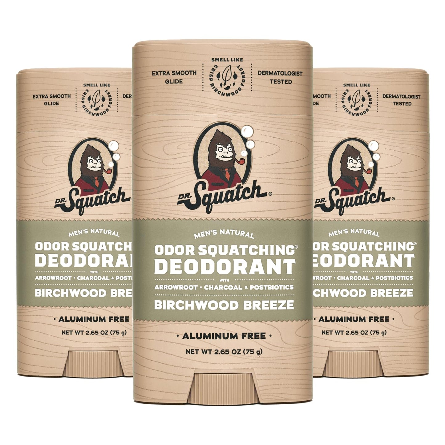 Dr. Squatch Natural Deodorant for Men 3 Pack – Odor-Squatching Men's Deodorant Aluminum Free (2.65 oz, 3 Pack)