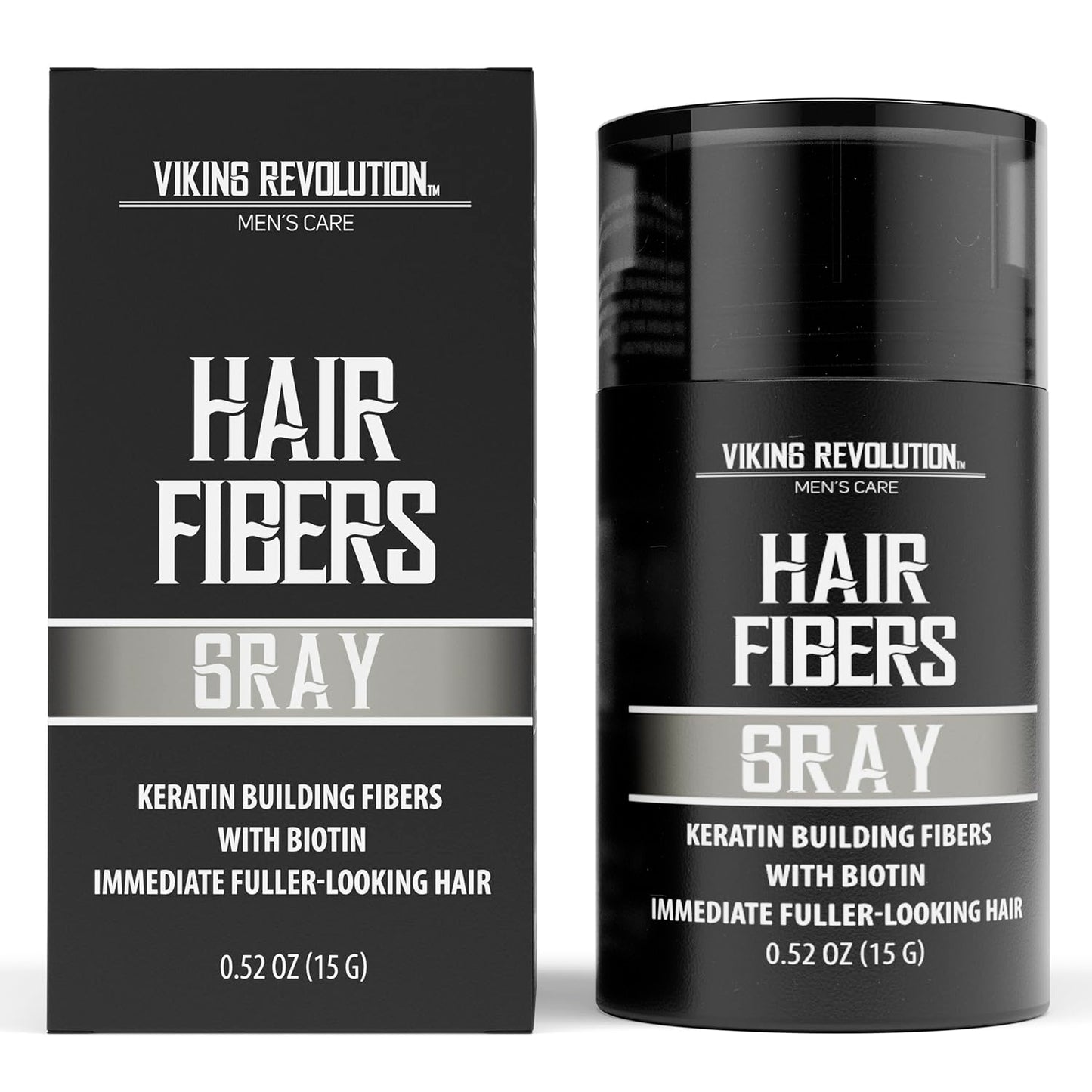 Viking Revolution Black Hair Fibers for Thinning Hair Men - Thick Fiber for Bald Spot Cover Up - Hair Building Fibers with Kerating and Biotin - Hair Fiber for Men for Thicker and Fuller Look (0.52oz)