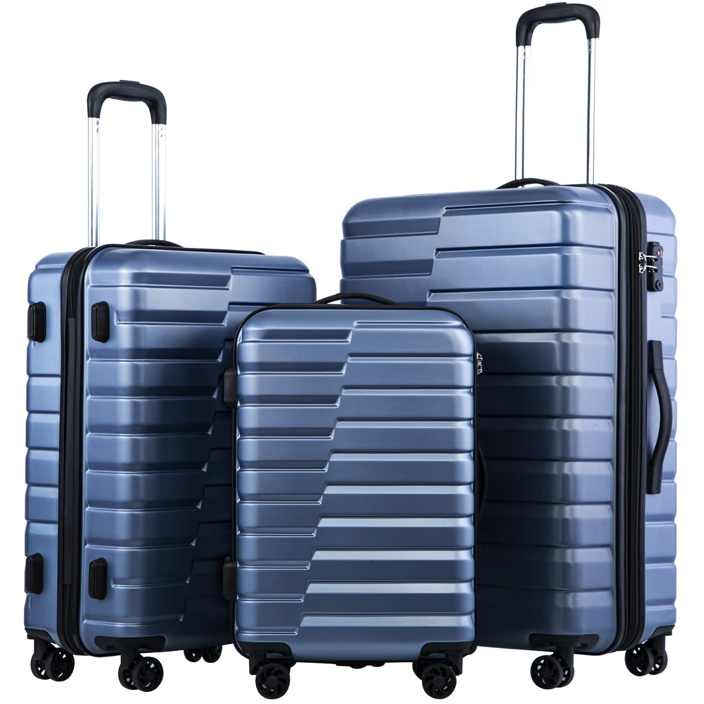 COOLIFE Expandable Suitcase PC ABS TSA Luggage 3 Piece Set Lock Spinner Carry on (Teal blue)