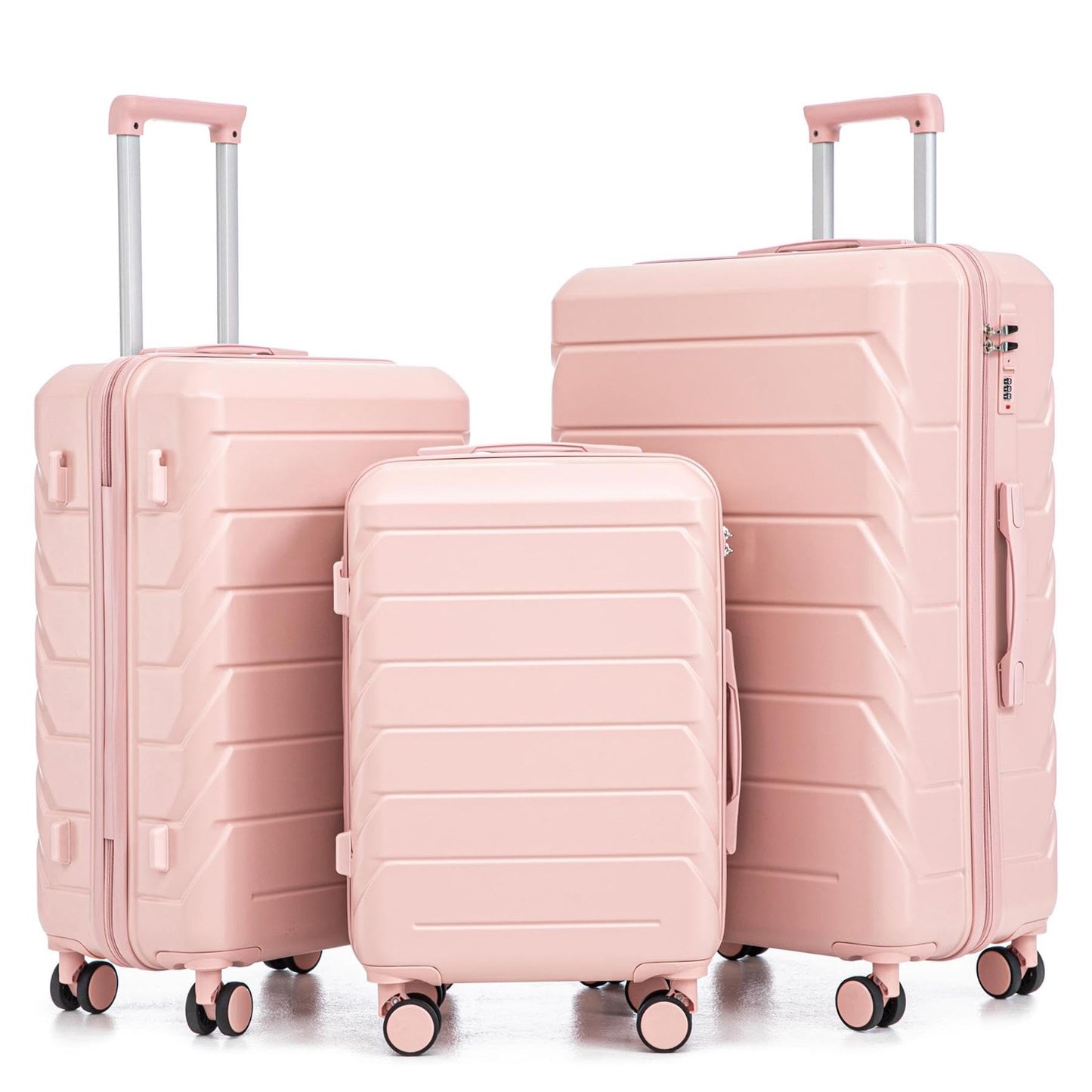 Merax 3 Piece ABS Hardshell Luggage Sets Spinner Wheel Suitcase TSA Lock Suit Case, Rosybrown, 20/24/28 Inch