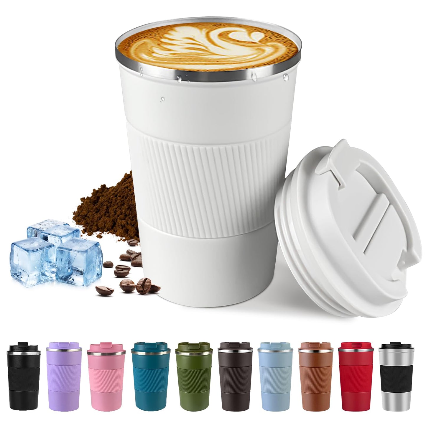 Vacuum-Insulated Stainless Steel Travel Coffee Mug, Leak-Proof Reusable Coffee Cup with Lid - Keep Hot & Cold Drinks for Hours, Durable Thermos Tumbler for Men & Women (3rd-Black, 12OZ)
