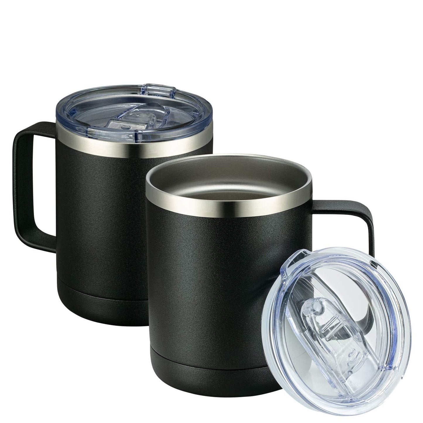 MEWAY 12oz Coffee Mug With Handle and Sliding Lid,Stainless Steel Travel Tumbler Cup with Handle,Double Wall Vacuum Insulated Camping Cup for Hot & Cold Drinks Tea (Purple,Set of 1)