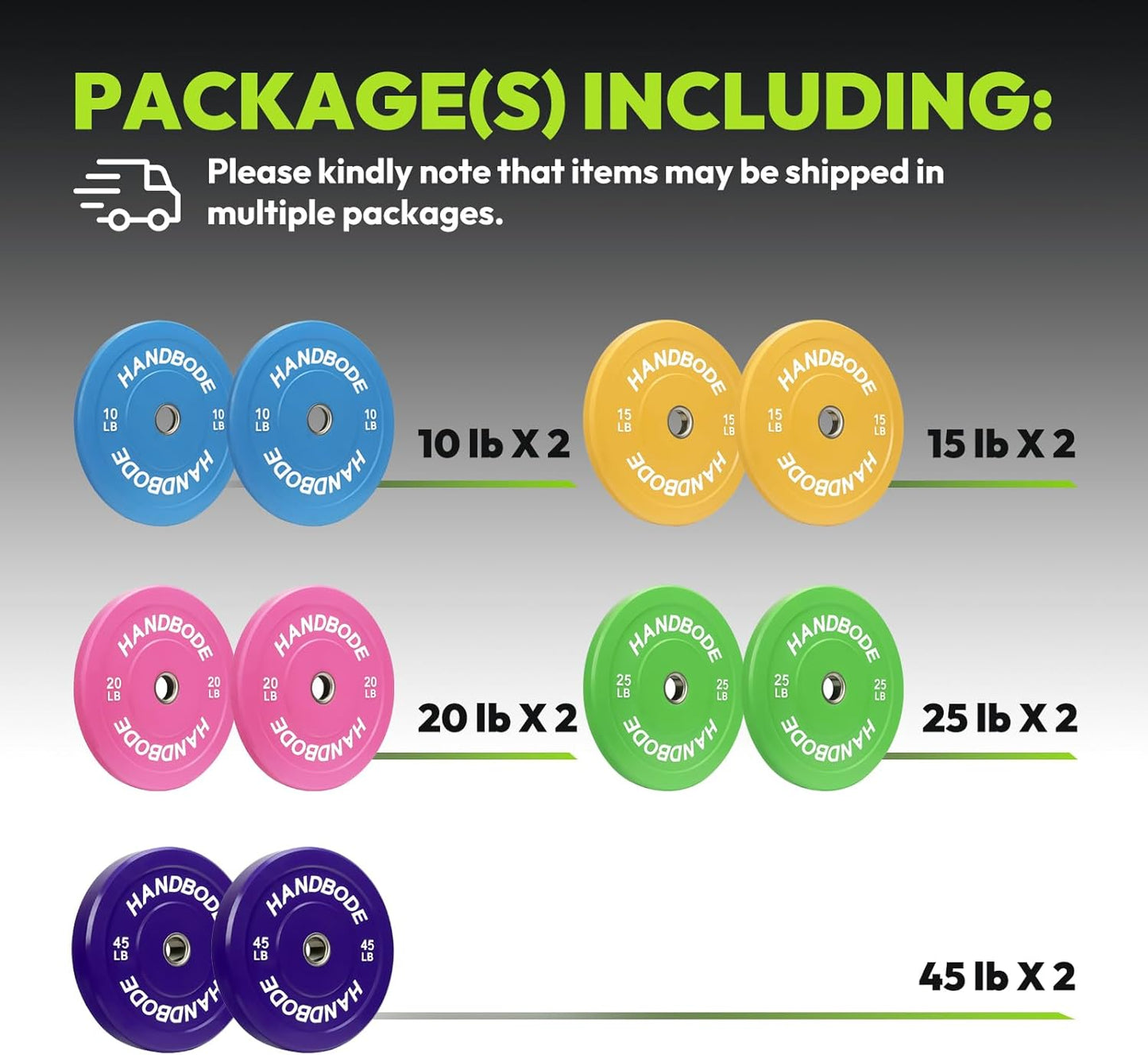 Colored Bumper Weight Plates Olympic Weight Plate Set 2-Inch, 10/15/20/25/35/45/55 lb Barbell Weight Plates Set for Home Gym, Rubber Strength Training Weights Plates for Weight Lifting