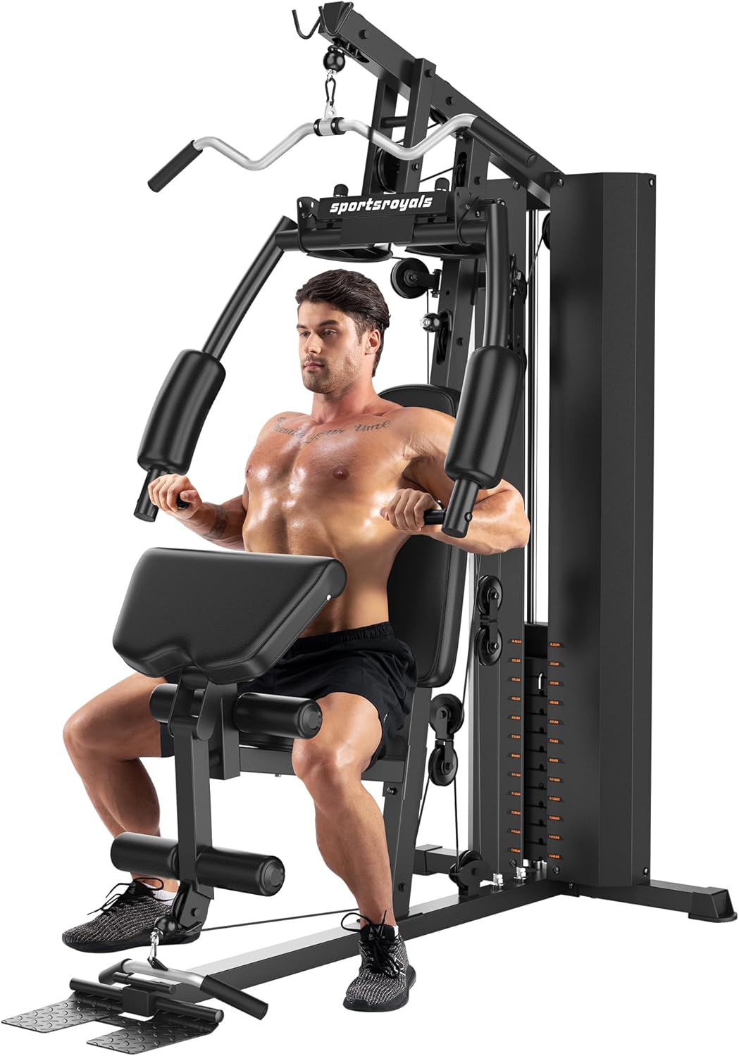 Sportsroyals Home Gym Equipment, 154LBS Weight Stack, Full Body Workout Machine with Pulley System for Strength Training