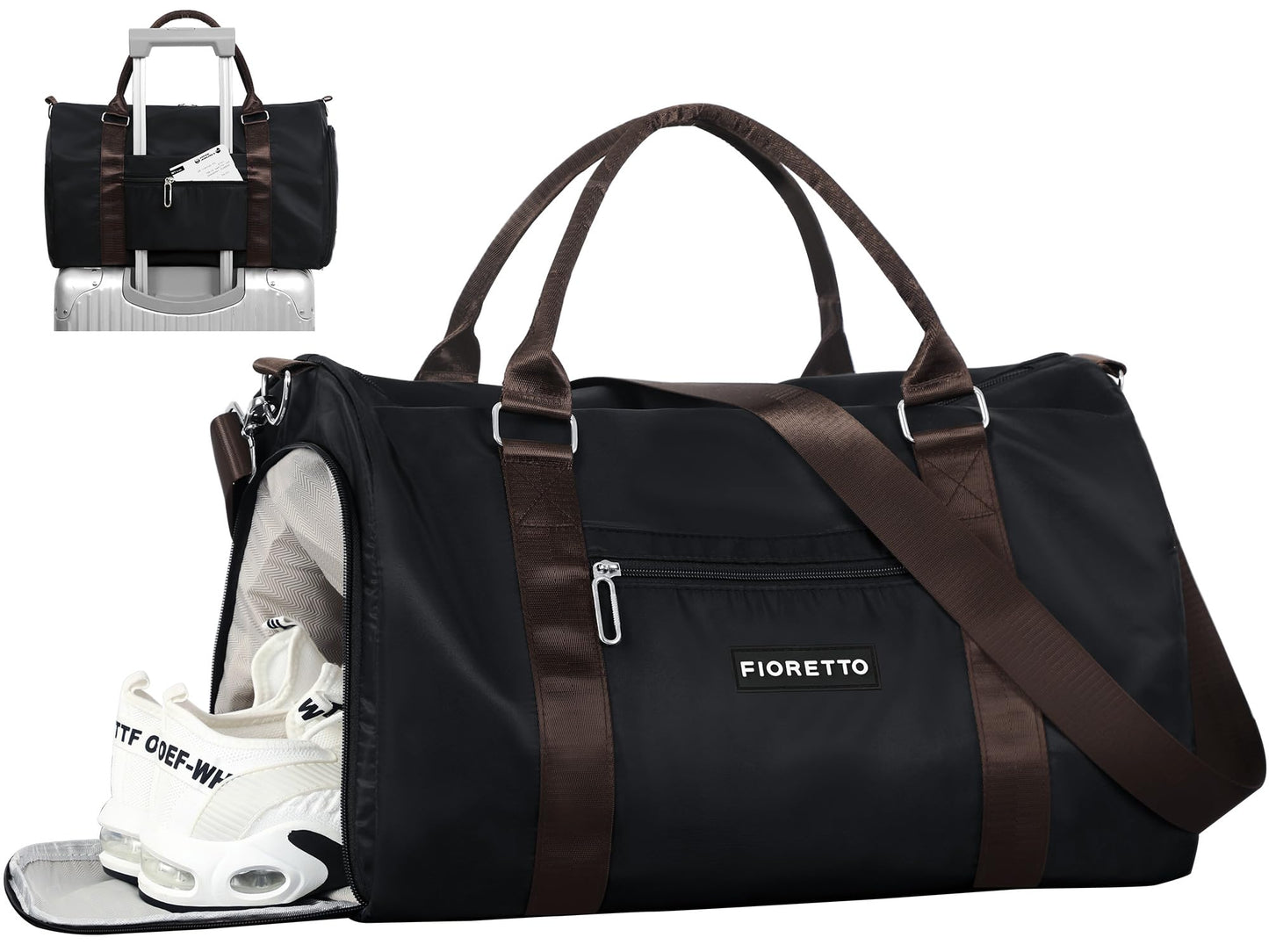 FIORETTO Womens Gym Tote Duffle Bag with Wet Pocket & Shoe Compartment, Sports Duffel Overnight Weekender Hospital Workout Carry on Bag for Girls, Ideal for Travel, Swimming, Dance, Ballet Beige