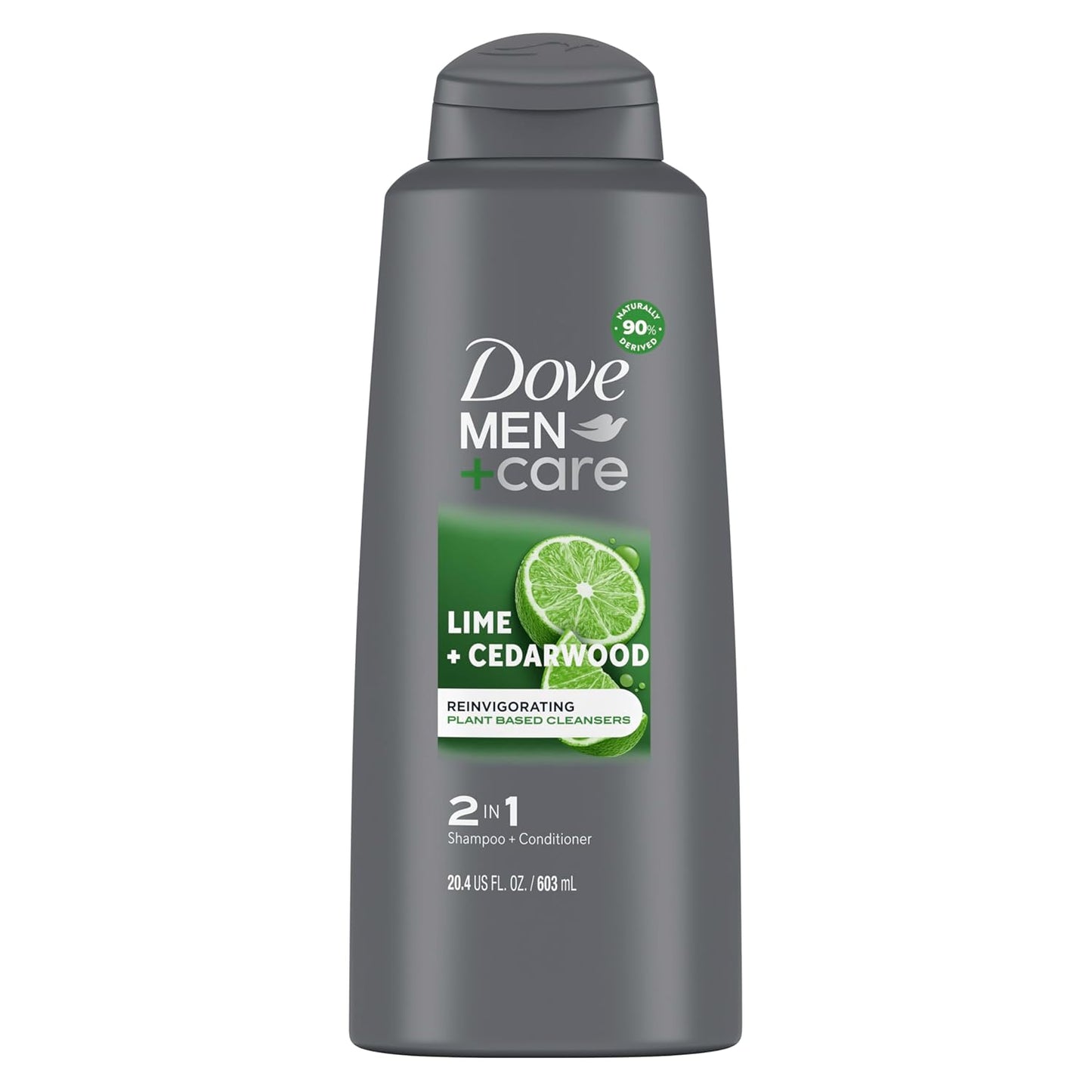DOVE MEN + CARE Men 2 in 1 Shampoo and Conditioner Lime + Cedarwood For Healthy-Looking Hair Naturally Derived Plant Based Cleansers 20.4 OZ