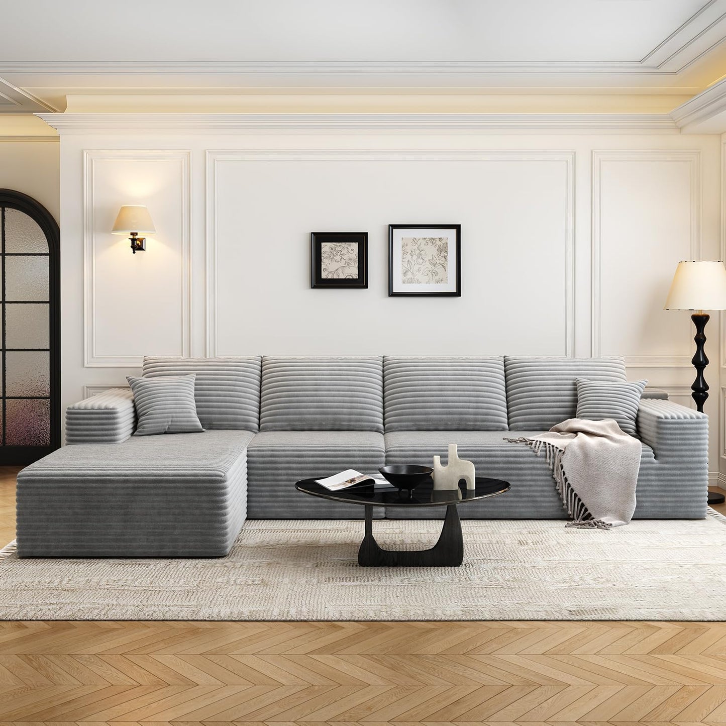 107.5" Cloud Modular Sectional Sofa with 1 Ottoman,Modern Minimalist Upholstered Couches, Comfort U Shaped Sofa for Living Room,Deep Seat Corner Couch,No Assembly Required (Black,Left Facing Chaise)